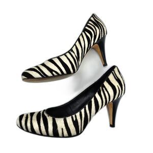 Y2K Animal Print Heels ANTONIO MELANI Zebra Print Calfhair Pumps Round Toe 6.5M